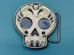 White Skull Mexican Katrina Dia De Muertos Day Of The Dead Cutout Belt Buckle