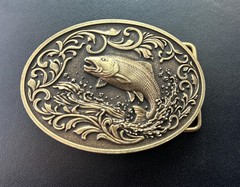 Western Fish Belt Buckle Angler Trout Salmon Silver Bronze Cowboy Style