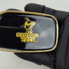 Vintage Georgia Tech Yellow Jackets Belt Buckle BUZZ Black Enamel Made In USA