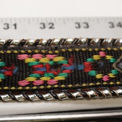 Vtg Rotating Spur Belt Buckle Tribal Embroidered Black Silver Tone Whipstitch