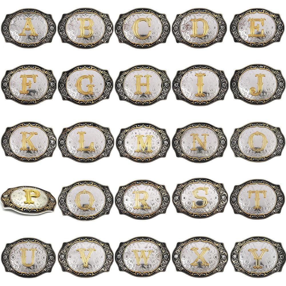 Western Belt Buckle Initial Letters A to Z Cowboy Belt Buckles for Men Women