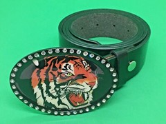Belt Buckle Tiger Fits 40mm Belt Tiger King Bling Black Biker Western Cowboy