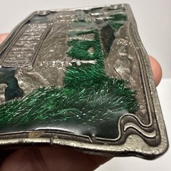 VTG 1976  » COLORADO  » BERGAMOT Brass Works Enamel DIX Leather BELT BUCKLE – NICE