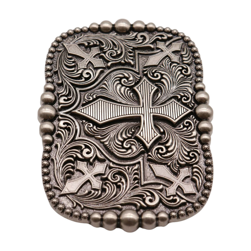 Men Women Western Belt Buckle Silver Metal Western Cross Cowboy Religious Design