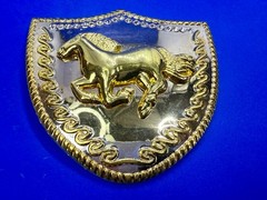 Running Galloping Horse Shield with Sparkling Rhinestones Reflective Belt Buckle