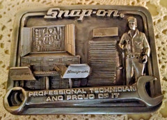 SNAP ON TOOLS BELT BUCKLE FELT POUCH PEWTER 3D RELIEF CREATIVE FACTOR #890574.