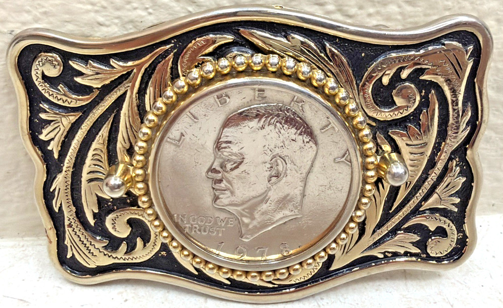VTG 1978 Bicentennial Eisenhower Dollar Coin Philadelphia Mint Belt Buckle