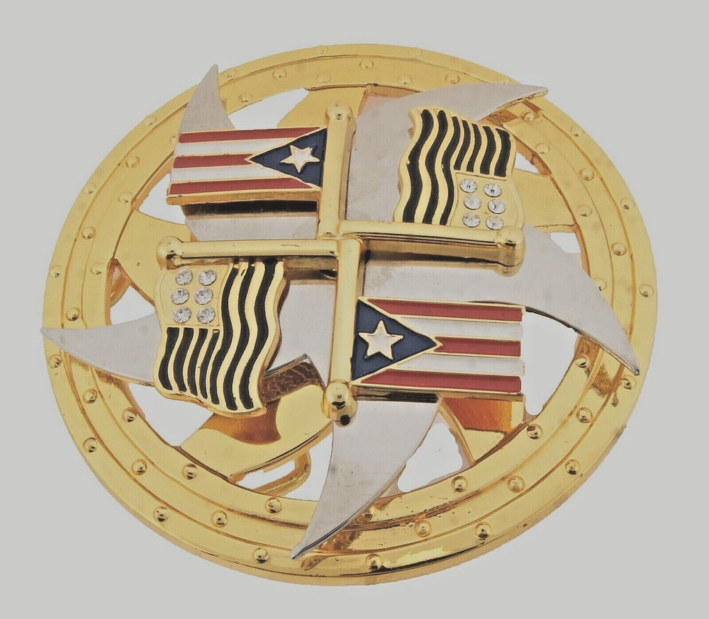 Puerto Rico USA Flag Belt Buckle Vintage Spinner Puertorriqueñas Puertorriqueños