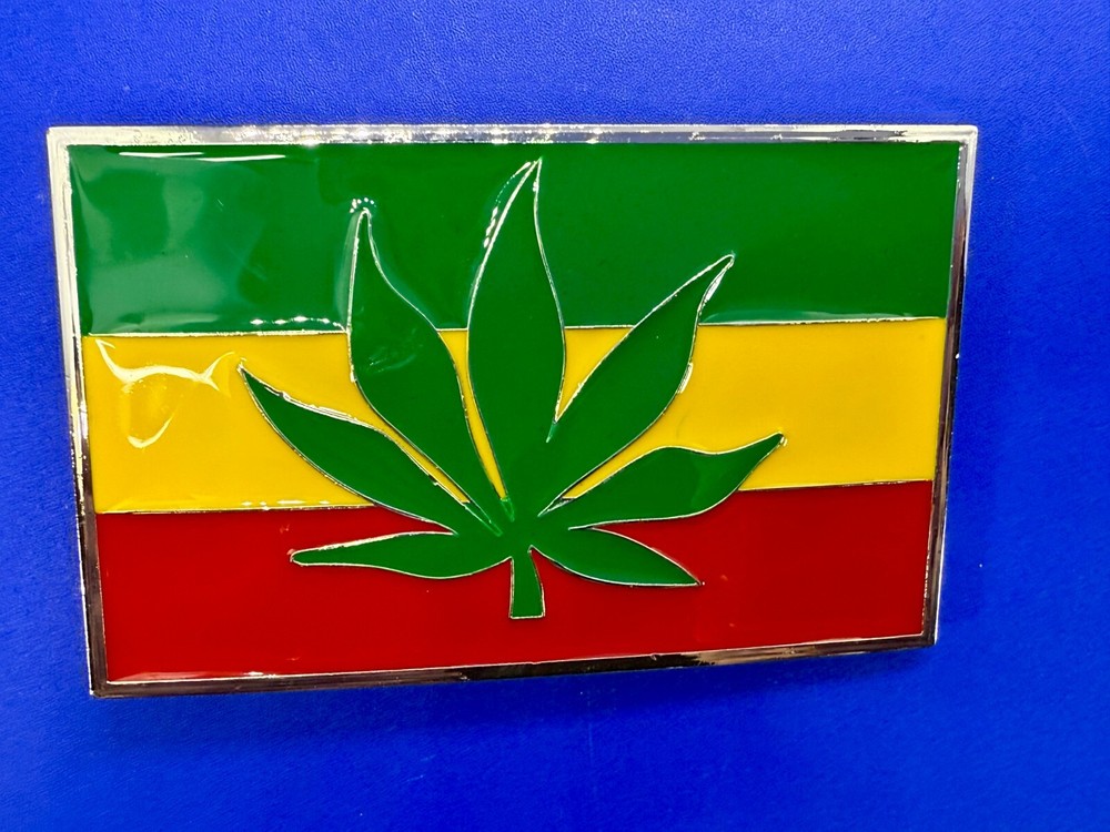 Rastafarian Flag Marijuana Cannabis Pot Leaf Weed Enameled Belt Buckle