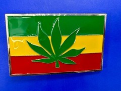 Rastafarian Flag Marijuana Cannabis Pot Leaf Weed Enameled Belt Buckle