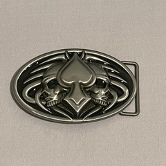 Skull Spade Belt Buckle Mens Oval Metal Gothic Biker Silver Tone Heavy Unique