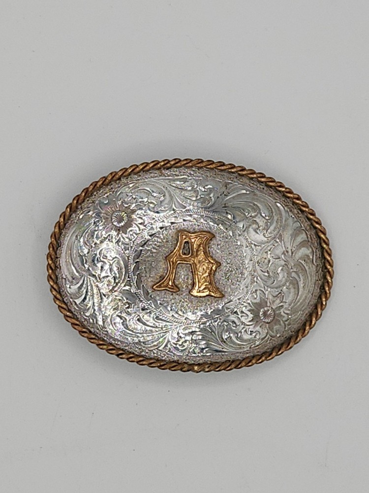 Montana Silversmiths Silver/Gold-Tone Oval Engraved « A » Western Belt Buckle
