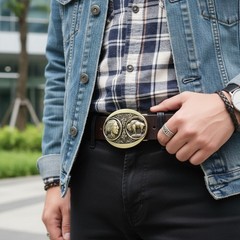 Men Women Dark Gold Metal Fashion Belt Buckle Native Buffalo Bull 5 Cents Coin