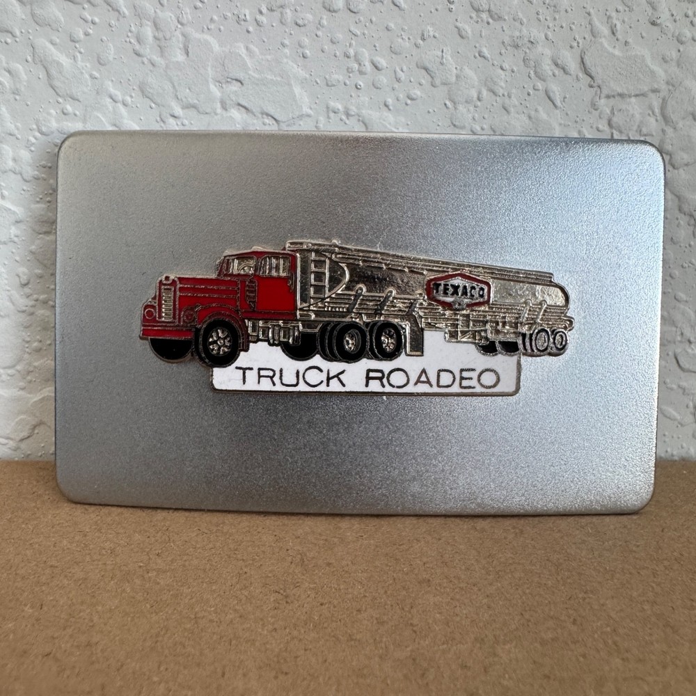 Vintage Texaco Truck Rodeo Silver Metal Belt Buckle