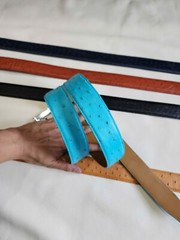 3.8CM Turquoise 100% Genuine Body Ostrich Leather Skin Mens Belt Buckle-Handmade