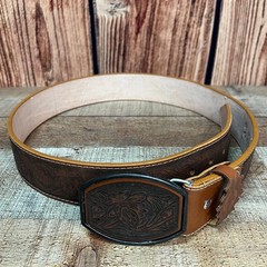 Genuine Cincelado Handtooled Leather Western Belt with Removable Buckle – Honey