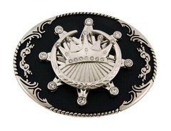Crown Belt Buckle Vintage Spinner Silver Black Metal Western Rodeo Men Women