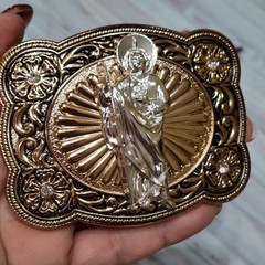 KIDS belt Buckle Saint jude San Judas Western belt Buckle Rose Tone & Silver