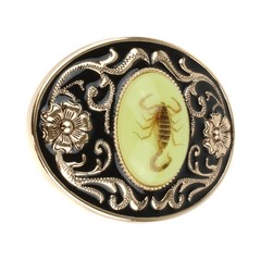 Glow In The Dark Real Scorpion Oval Western Belt Buckle Floral Copper Finish