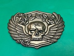 Skull With Wings Bones And Flowers Silver Color Metal Cutout Belt Buckle