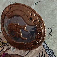 Men&rsquo;s Western Oval Belt Buckle Floral Engraved 2-Tone Antique 1.5in MPN 1973