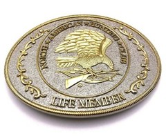 WESTERN BELT BUCKLE HNL NORTH AMERICAN HUNTING CLUB LIFE MEMBER GOLD METAL EAGLE