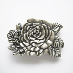 Vintage Silver Plated 3D Sculpt Western Rose Flower Belt Buckle