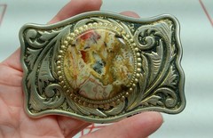 Vintage Agate Stone Silver Tone Western-style Mens Belt Buckle