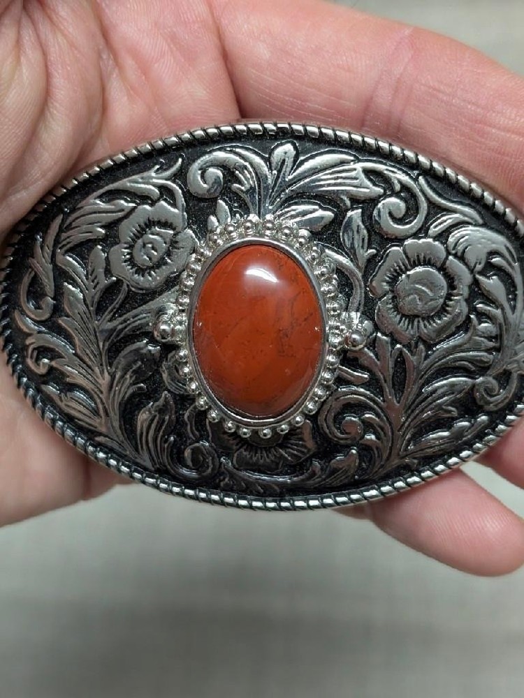 vintage RED JASPER belt buckle SOUTHWESTERN native american indian GEMSTONE