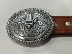 Crumrine Western Belt Buckle Cowboy Till Death Silver Creek Brown 36