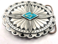 Vintage Siskiyou Pewter Belt Buckle 2.5&Prime; Southwestern Made In USA Stone Center