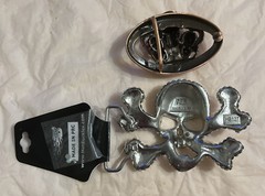 2 NEW Skull Belt Buckles Bling Crossbones Halloween Pirate Costume Goth