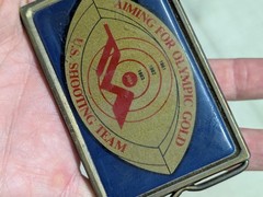 vintage 1984 belt buckle US OLYMPIC TEAM brass SHOOTING western USA cowboy 1980s