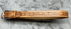 Vintage Inspired Tooled Leather Belt Silver Buckle Fits 24–28 Western Cowboy