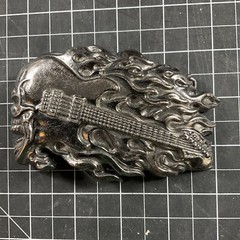 Skull Guitar Flame Belt Buckle 4 3/8&Prime; x 2 3/4&Prime; Heavy Metal Rock N Roll