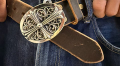 Gothic Cross Belt Buckle Silver Tone Ornate Oval Biker 4.1oz【CCKRO】