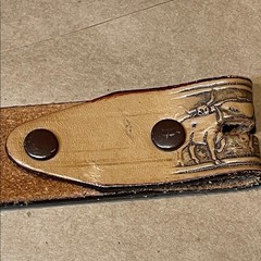 Tex Tan vintage USA made brown Leather Western Tooled buckle belt. 26