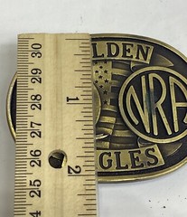 Vintage NRA GOLDEN EAGLES Belt Buckle Brass American Flag With Original Box