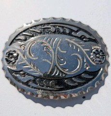 Vintage Belt Buckle Made in USA Black & Silver Western Style 3- 1/2&Prime; X 2- 3/4&Prime;