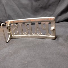 Vintage PARIS Cutout Metal Belt Buckle Silver Tone Retro Novelty Y2K 90s