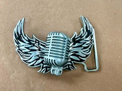 Classic Microphone Flying Wings Classic Rock Music Musician Cutout Belt Buckle