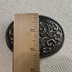 VTG Ornate Silver Pewter-toned Belt Buckle Raised Flower Filigree Scrollwork EUC