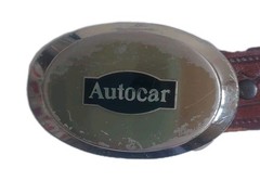 VINTAGE AUTOCAR HOOD ORNAMENT TRUCK BELT BUCKLE & Western Tooled BELT Size 34
