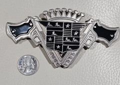 Cadillac Crest Crossed Pistols Belt Buckle Bottle Opener Silver Black
