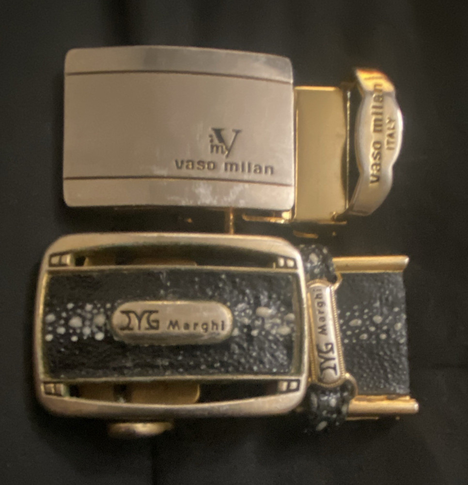 Marghi and Vaso Millan Men&rsquo;s Italian Belt Buckle 1.5&Prime; Gold/Silver/Black