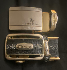 Marghi and Vaso Millan Men&rsquo;s Italian Belt Buckle 1.5&Prime; Gold/Silver/Black