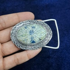 Carved K2 Stone Silver Plated Belt Buckle Handmade Gemstone Western Belt Buckle