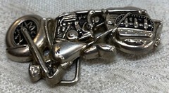 4&Prime; wide Figural Motorcycle W/ Saddle bag Silver color bikers belt buckle