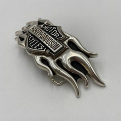 Vintage Y2K Belt Buckle HARLEY DAVIDSON Motorcycle Flames Chrome Metal Western