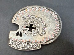 Skull Heads Cross with Rhinestone Accents Gothic Punk Biker ENMON Belt Buckle
